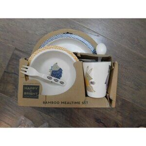 Happy + Bright Bamboo Mealtime 5 Piece Child Feeding Set NEW